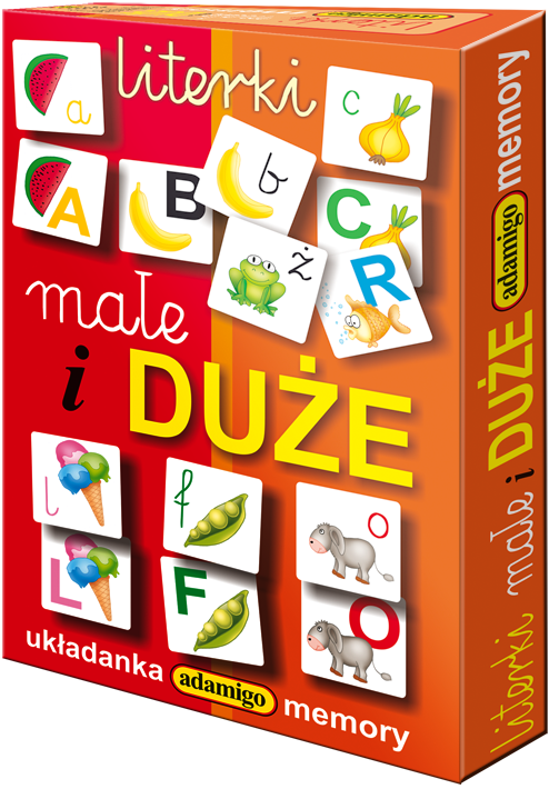 Literki male i duże. Od 4 lat. Układanka edukacyjna dla najmłodszych. Zestaw doskonali u dziecka umiejętność spostrzegania i kojarzenia. Uczy znajomości literek małych i dużych. Literki male i duże