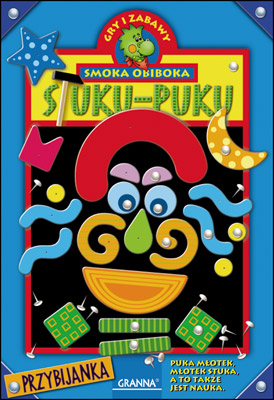Stuku Puku. Od 3 lat. Znana od wielu pokoleń tradycyjna zabawka dla dzieci – przybijanka. Dzieci mogą przybijać elementy do gotowych obrazków lub układać swoje własne wzory. Stuku Puku